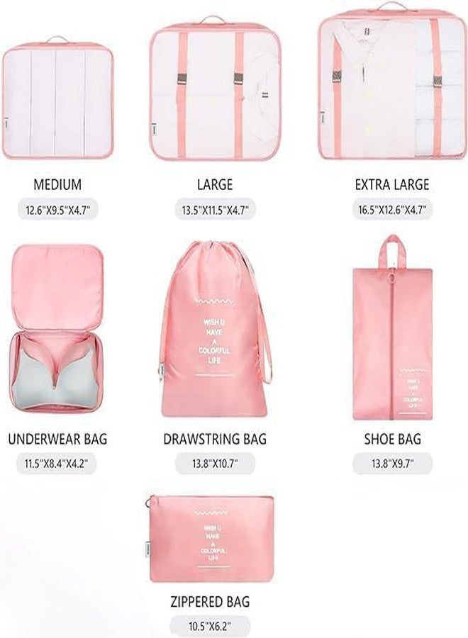 سيميكسيسن مجموعة سيمكسن المكونة من 7 قطع من مكعبات تنظيم الأمتعة للسفر، خفيفة الوزن، مع حقيبة غسيل أو حقيبة أدوات تجميل، منظم غسيل (وردي) - Image 3